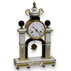 Antique French Louis XVI Portico Clock in black marble