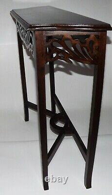 Antique French Louis XVI Rococo Style Carved Dark Wood Side Accent Lamp Table