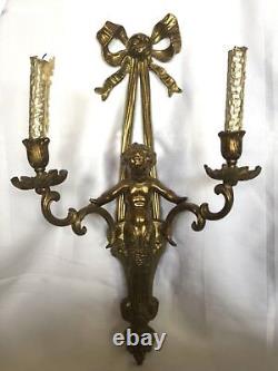 Antique French Louis XVI Style Cherub Wall Scone Candel Holder Candelabra 22