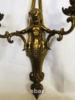 Antique French Louis XVI Style Cherub Wall Scone Candel Holder Candelabra 22