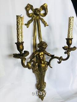 Antique French Louis XVI Style Cherub Wall Scone Candel Holder Candelabra 22