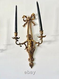 Antique French Louis XVI Style Cherub Wall Scone Candle Holder