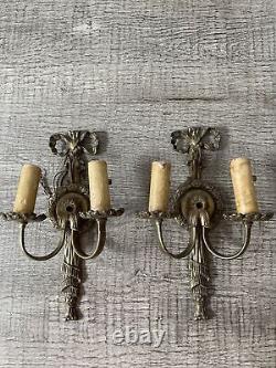 Antique French Louis XVI Style Gilt Bronze Wall Sconces, Set of 2