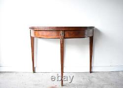 Antique French Louis XVI-Style Marquetry & Ormolu Flip-Top Demilune Card Table