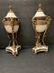 Antique French Louis Xvi Style Pair Marble Gilt Bronze Casolettes, Vases With Ram