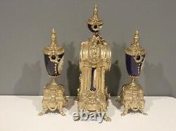 Antique French Louis XVI Style Porcelain & Brass German FHS Clock Victorian Urns