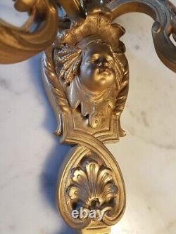 Antique French Louis XVI Style Three-Arm Gilded Bronze Wall Sconce, 19th Century