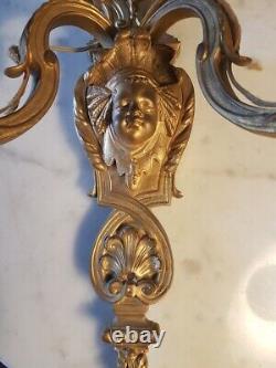 Antique French Louis XVI Style Three-Arm Gilded Bronze Wall Sconce, 19th Century