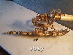 Antique French Louis XVI Style Three-Arm Gilded Bronze Wall Sconce, 19th Century