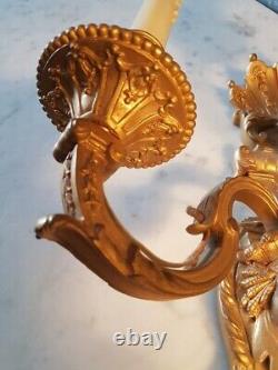 Antique French Louis XVI Style Three-Arm Gilded Bronze Wall Sconce, 19th Century