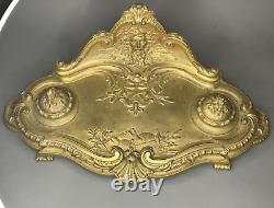 Antique French Louis XVI Style Victorian Gilt Bronze Double Inkwell