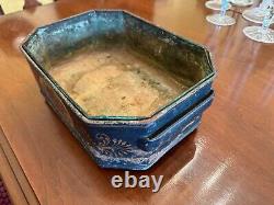 Antique French Louis XVI Tole Painted Signed Jardiniere Planter With Brass Feet