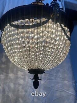 Antique French Louis XVI style Crystal Beaded Basket Ceiling Chandelier