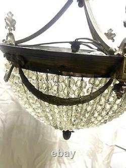 Antique French Louis XVI style Crystal Beaded Basket Ceiling Chandelier