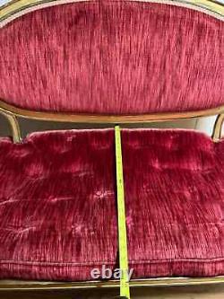 Antique French Louis XVI style Gold Wooden Red Velvet Settee/Sofa