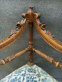 Antique French Louis XVI style corner chair 19th century woodwork carving flower