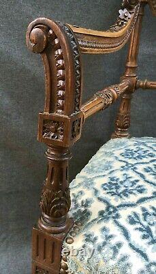 Antique French Louis XVI style corner chair 19th century woodwork carving flower