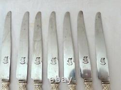 Antique French LouisXVI 12pc Dinner Knife Set Sterling Silver & Ebony Steel 19TH