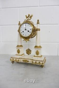Antique French Mantel Clock Louis XV Desk Clock Table Clock White Marble