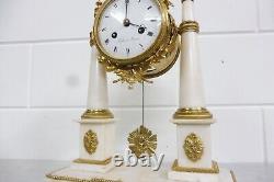 Antique French Mantel Clock Louis XV Desk Clock Table Clock White Marble