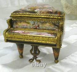 Antique French Musical Louis XVI Porcelain & Gilt Bronze Miniature Piano 5.5L