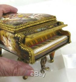 Antique French Musical Louis XVI Porcelain & Gilt Bronze Miniature Piano 5.5L