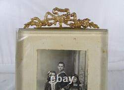 Antique French Nap III Bronze&Beveled Glass Photo Frame Louis XVI Ribbon 8.2T