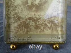 Antique French Nap III Bronze&Beveled Glass Photo Frame Louis XVI Ribbon 8tall