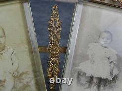 Antique French Napoleon III Beveled glass Double Photo Frame Louis XVI Ribbon