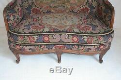 Antique French Needlepoint Louis XV Provincial Sofa Settee
