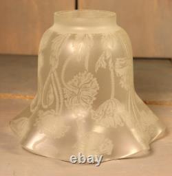 Antique French Oil Lamp Shade Acid Etched Glass Poppy Flowers St Louis c1900