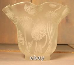 Antique French Oil Lamp Shade Acid Etched Glass Poppy Flowers St Louis c1900