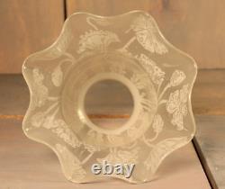 Antique French Oil Lamp Shade Acid Etched Glass Poppy Flowers St Louis c1900