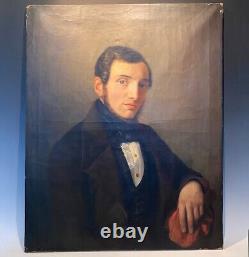 Antique French Oil Painting Portrait of a Young Gentleman, Louis-Philippe Era