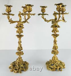 Antique French Ormolu Gilt Bronze Rococo Louis XVI Candlesticks Candelabras