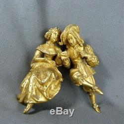 Antique French Ormolu Mantle Clock Topper Statue Two Characters Louis XIV Style