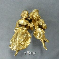 Antique French Ormolu Mantle Clock Topper Statue Two Characters Louis XIV Style