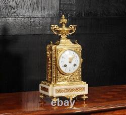 Antique French Ormolu and White Marble Louis XVI Clock