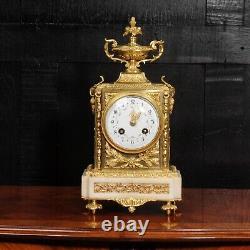 Antique French Ormolu and White Marble Louis XVI Clock