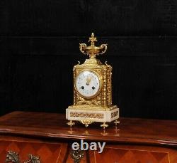 Antique French Ormolu and White Marble Louis XVI Clock