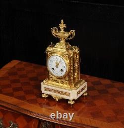 Antique French Ormolu and White Marble Louis XVI Clock