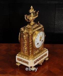 Antique French Ormolu and White Marble Louis XVI Clock