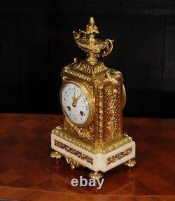 Antique French Ormolu and White Marble Louis XVI Clock