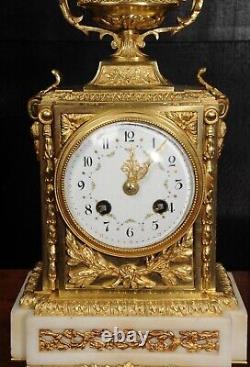 Antique French Ormolu and White Marble Louis XVI Clock