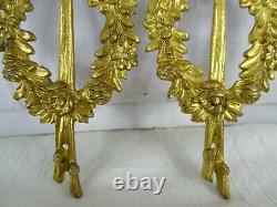 Antique French Pair Gilded Bronze Furniture Pediment Decoration-Louis XVI Style