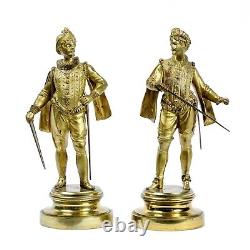 Antique French Pair of 2 Gilt Bronze Sculptures Knights Louis XV Style 19th C