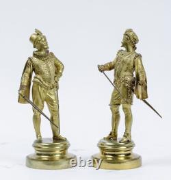 Antique French Pair of 2 Gilt Bronze Sculptures Knights Louis XV Style 19th C