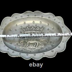 Antique French Pewter Crown Porcupine Tray Plate King Louis XII Fleur di Lis Vtg