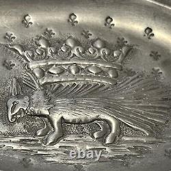 Antique French Pewter Crown Porcupine Tray Plate King Louis XII Fleur di Lis Vtg
