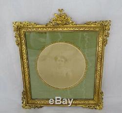 Antique French Picture Frame Bronze Louis XVI style Basket of Flowers- Ribbons